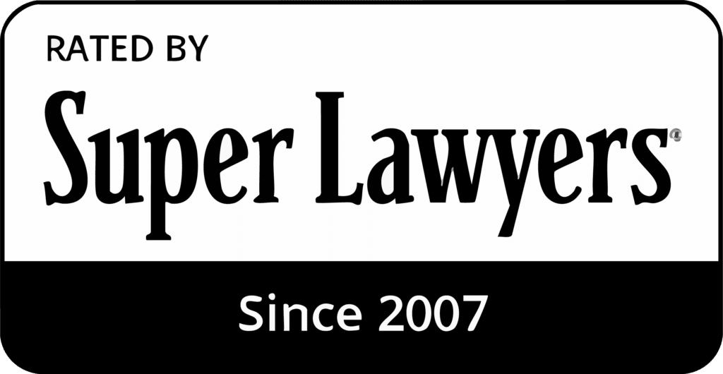 Logo featuring 'Rated by Super Lawyers' in bold black text on a white background, with 'Since 2007' below on a black background.